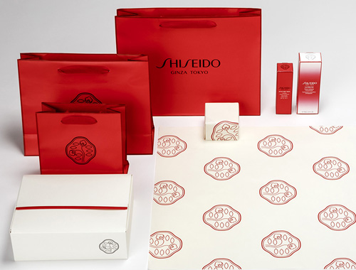 Brand Shiseido VI Design, shopping bag and wrapping paper for cosmetic company